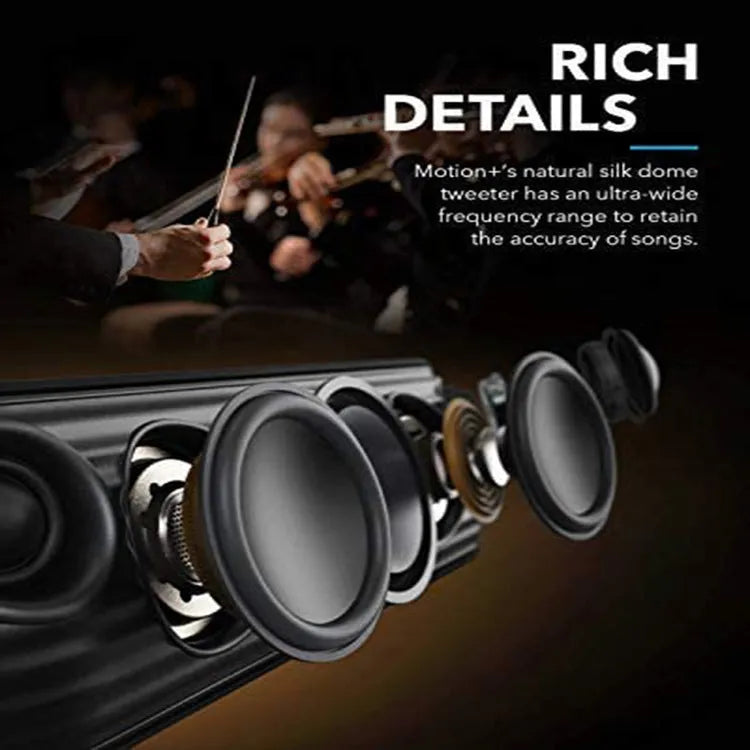 Bluetooth subwoofer speaker in black with front grille and controls