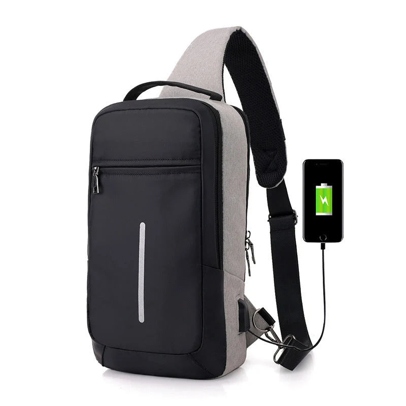 Anti-theft USB charging chest bag in various colours with secure zipper and computer pocket