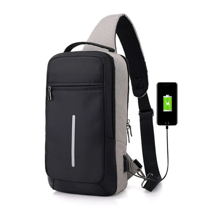 Anti-theft USB charging chest bag in various colours with secure zipper and computer pocket