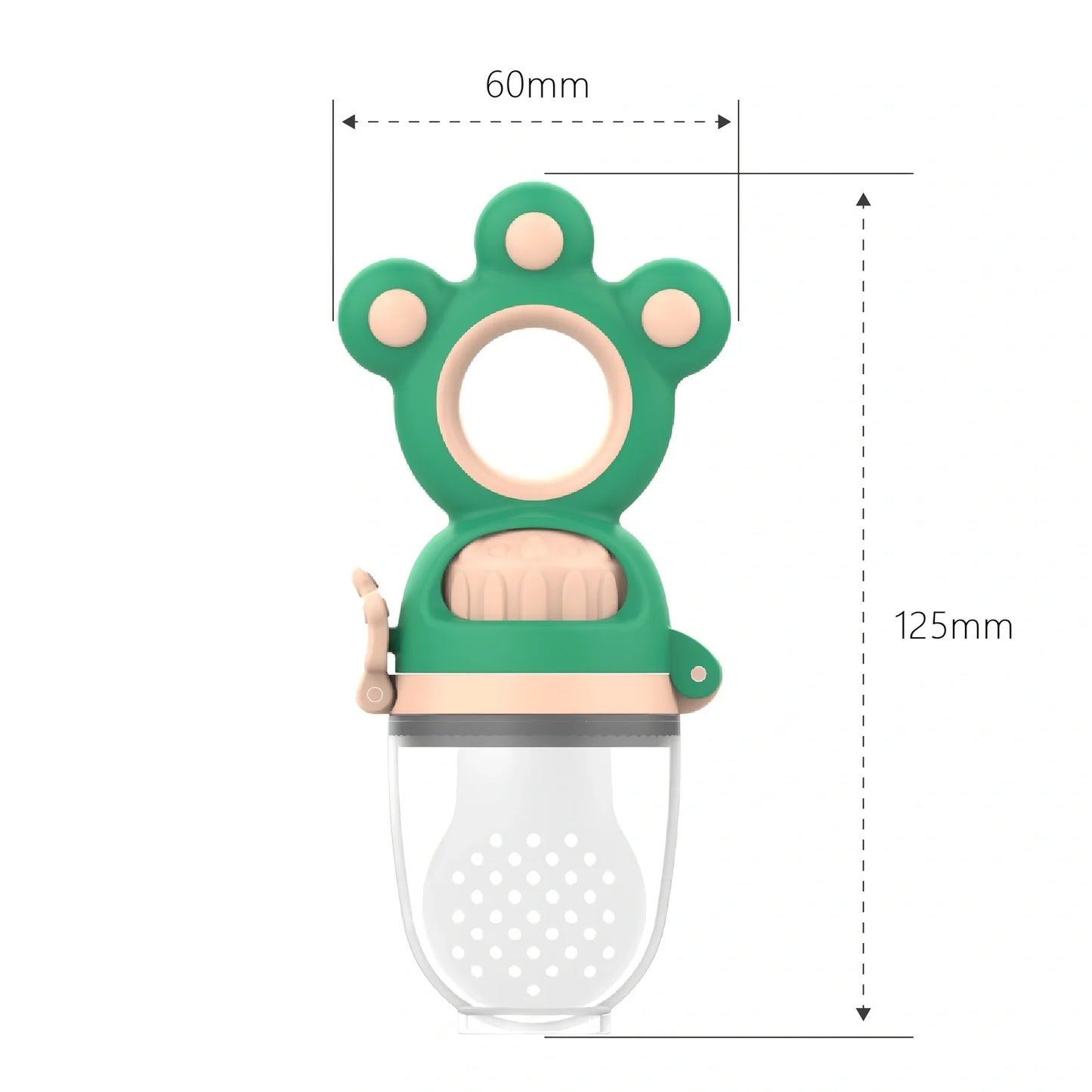 Baby fruit pacifier feeder with silicone mesh for safe feeding, BPA-free and sterilizable