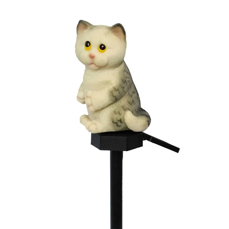 Brown resin cat-shaped solar lawn light for garden pathways