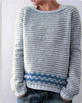 Women's multicolor geometric pattern loose fit acrylic pullover sweater, round neck long sleeve, size S to 5XL