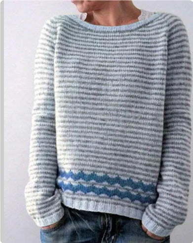 Women's multicolor geometric pattern loose fit acrylic pullover sweater, round neck long sleeve, size S to 5XL