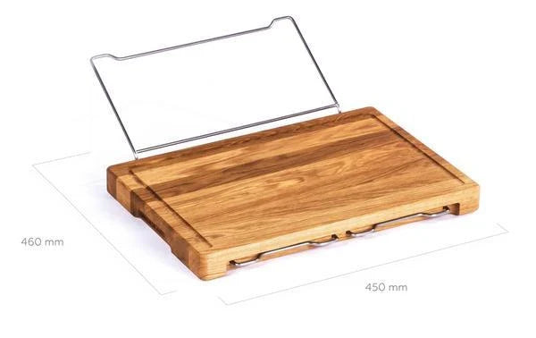 Versatile bamboo cutting board with integrated storage trays for organized meal prep