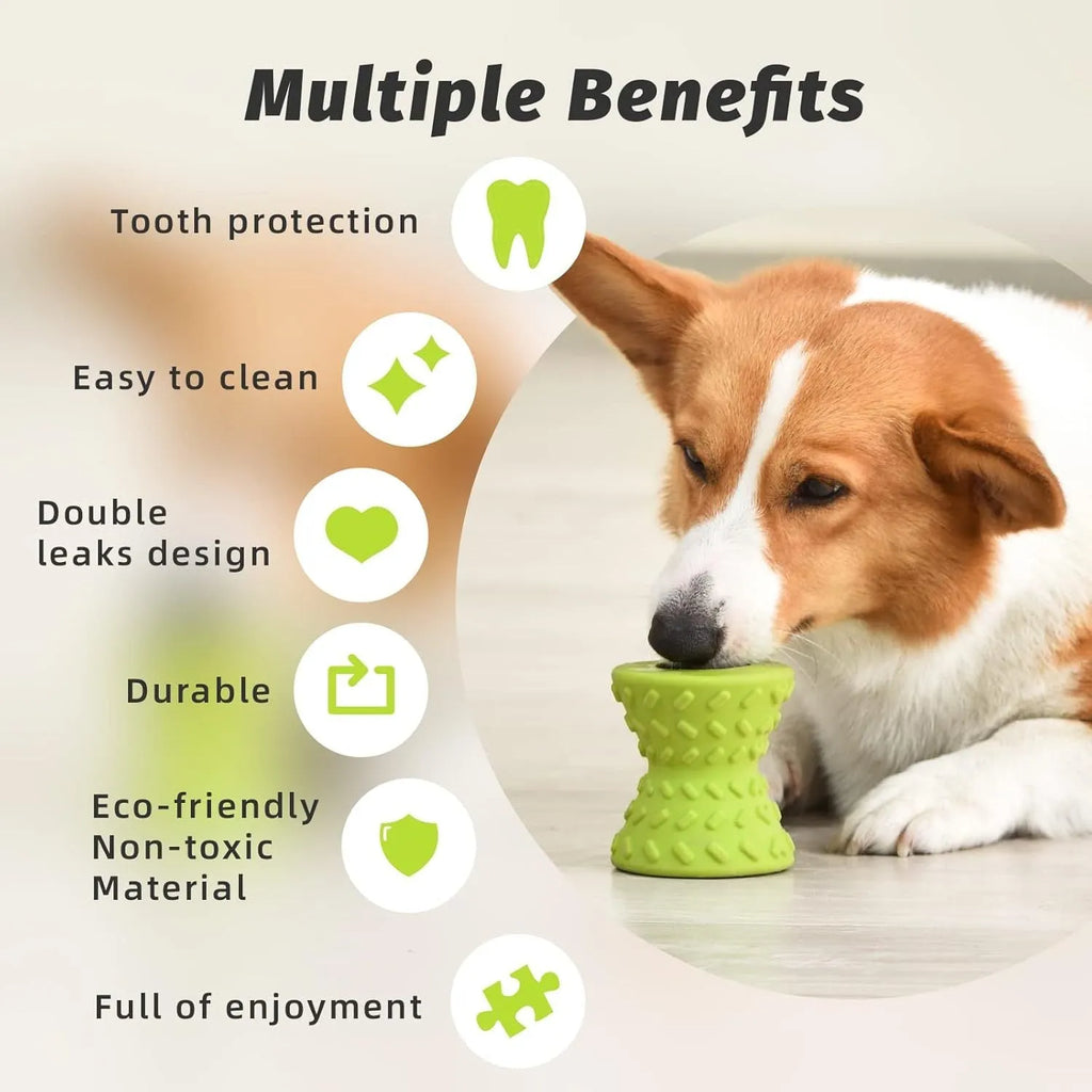 Blue natural rubber interactive treat dispensing dog bone toy for aggressive chewers.