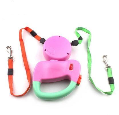 Retractable dual pet dog walking leash with automatic retraction and 3m nylon rope