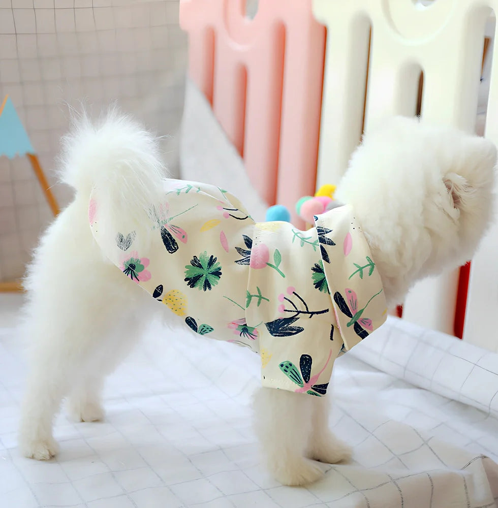 Thin summer shirt for small dogs in flamingo print, XS size with 18-22cm length and 24-26cm chest fit