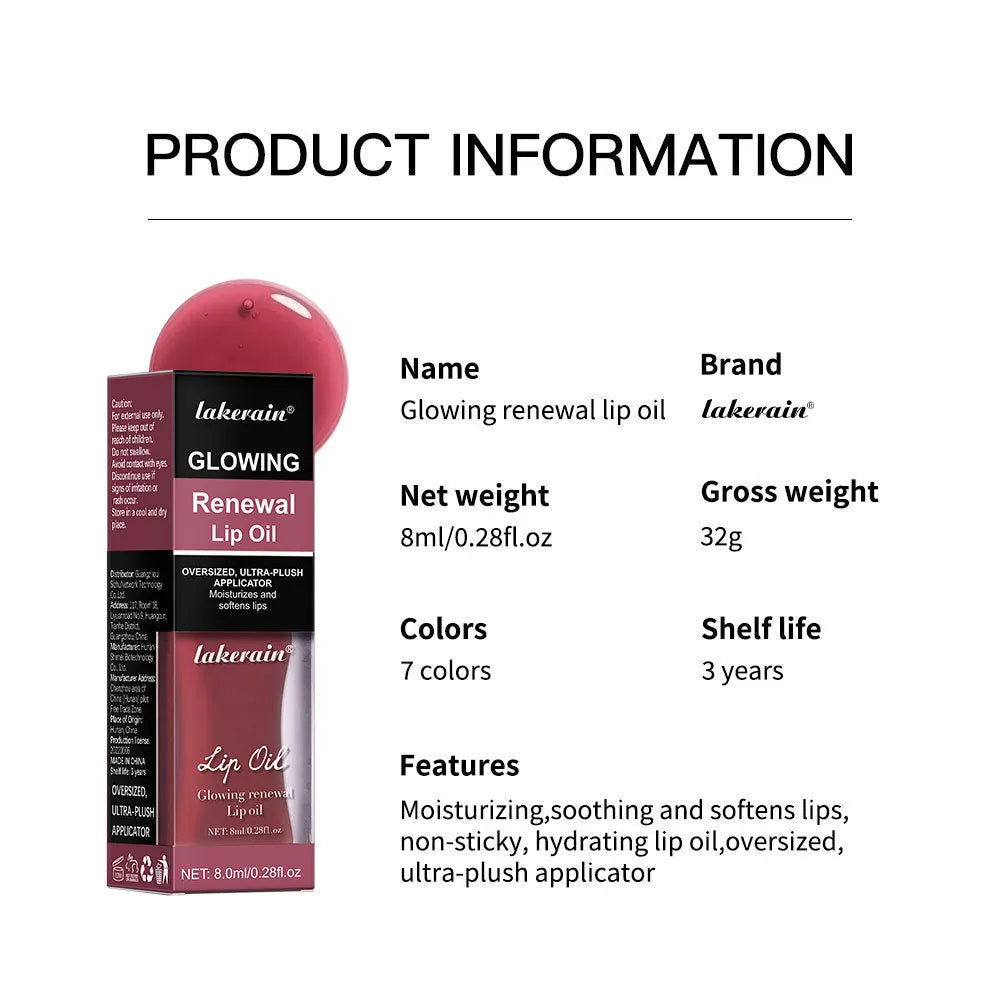 Lakerain colourful lip gloss tube in seven shade options with 8ml net content
