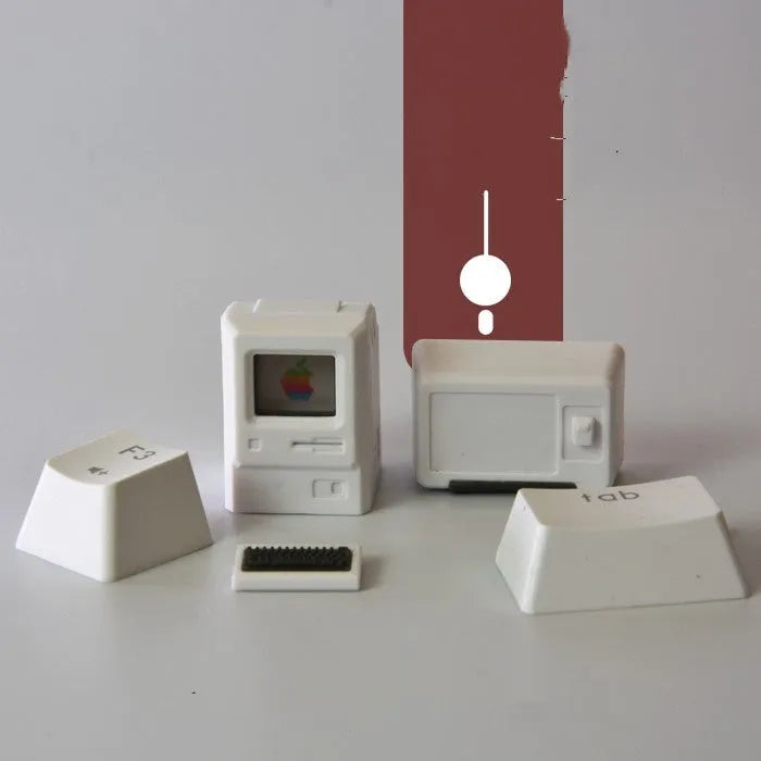 Transparent mechanical keycap with retro Macintosh styling in white colour option