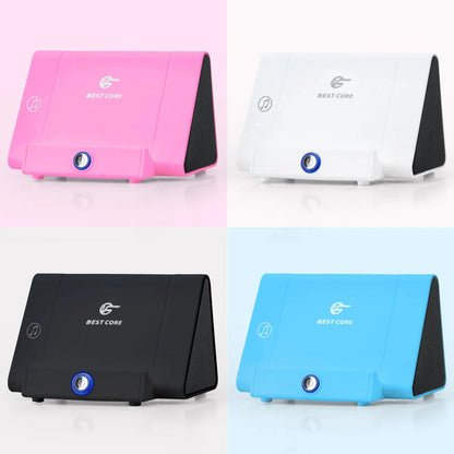 Compact subwoofer in pink, white, blue, and black with automatic induction sound