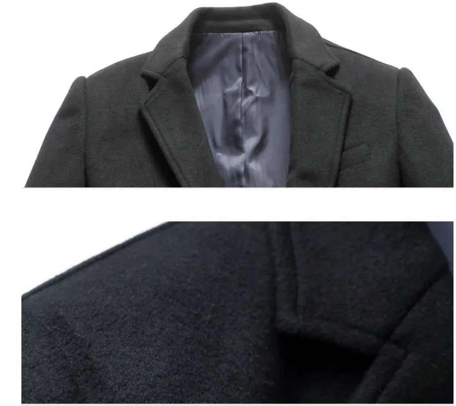 Men's woolen jacket in black, winter coat with woolen cloth fabric