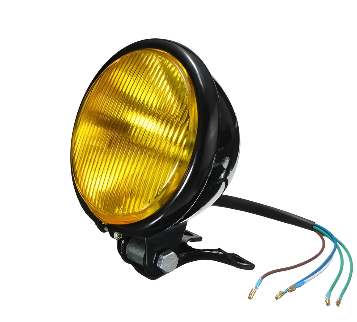 Motorcycle round bottom mount headlight black housing amber glass lens 12.5 by 8.5cm front light