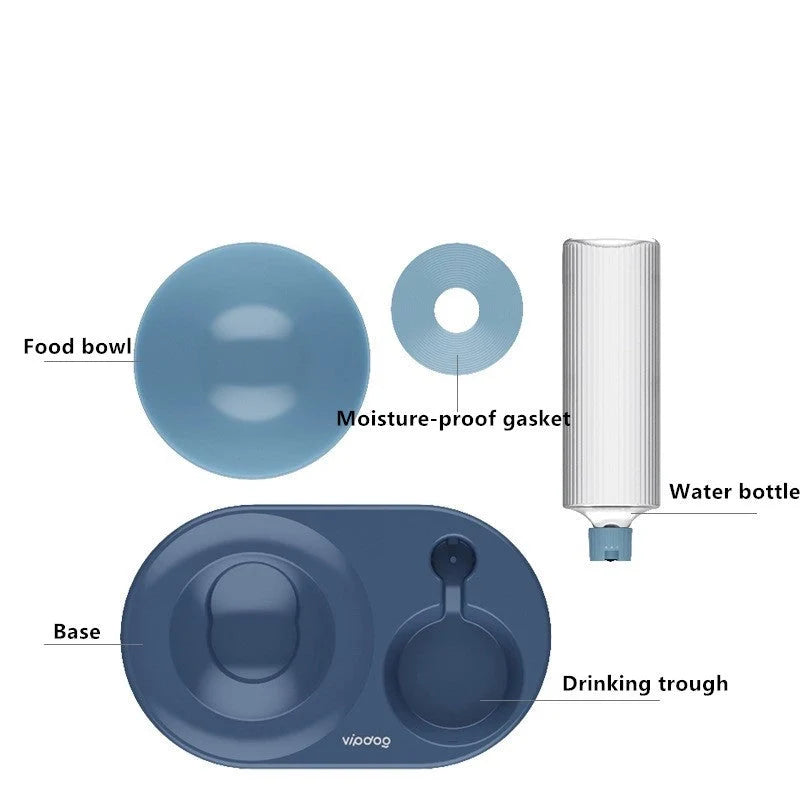 Double bowl automatic pet drinking and feeding bowl with water dispenser