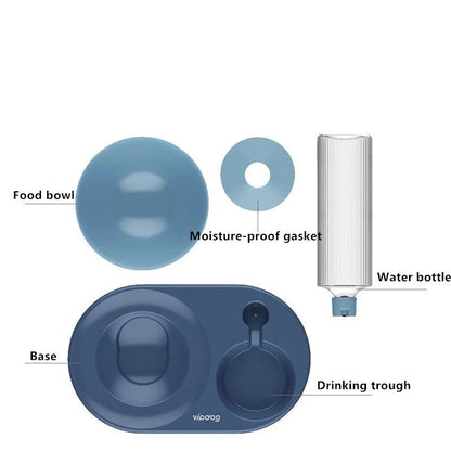 Double bowl automatic pet drinking and feeding bowl with water dispenser