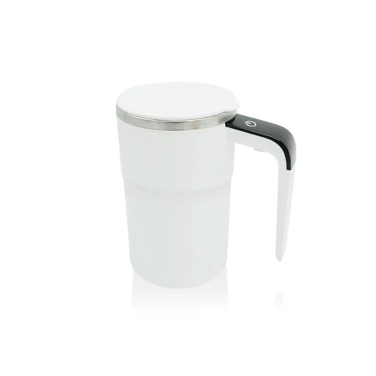 Black or white automatic stirring coffee mug with LCD display and USB charging cable