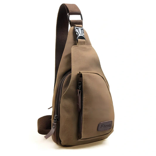 Men's black cotton canvas chest pack bag, 30x16x6 cm small size, adjustable strap for crossbody wear