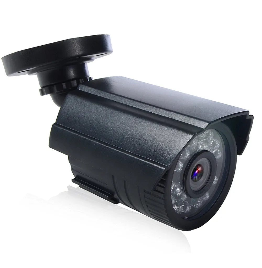Black AHD HD waterproof outdoor security camera with fixed lens and infrared LEDs.