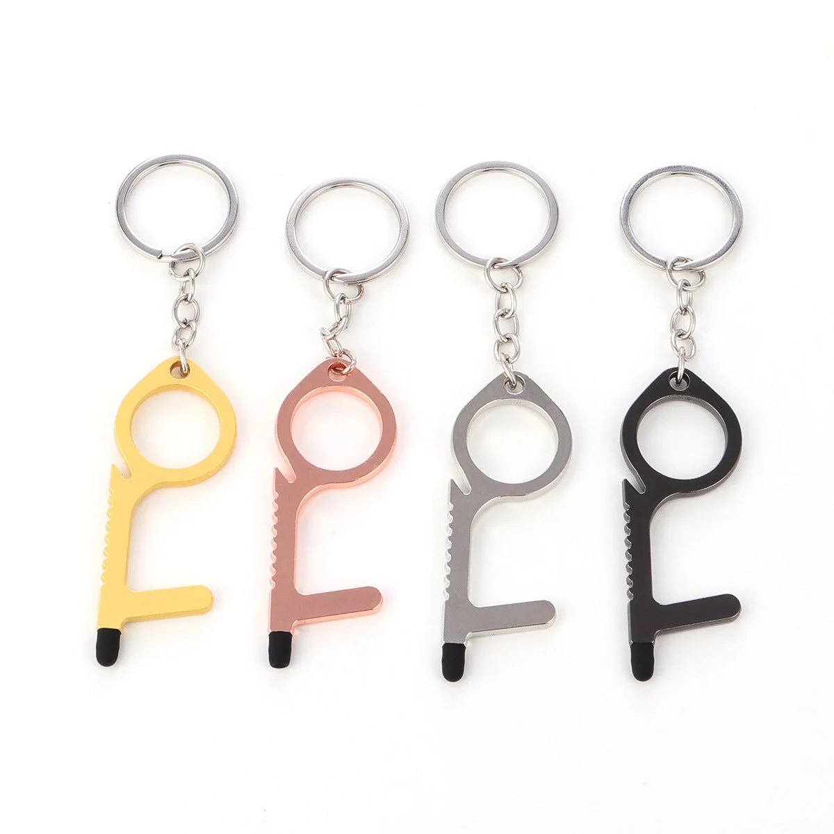 Alloy protective door opener keychain in various colours, 7.9cm in size