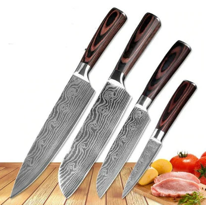 Premium stainless steel kitchen knife set with razor-sharp blades and ergonomic handles for precise cutting and slicing