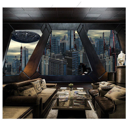 3D Spaceship Space Capsule Wallpaper in abstract Nordic design, waterproof and made from premium silk