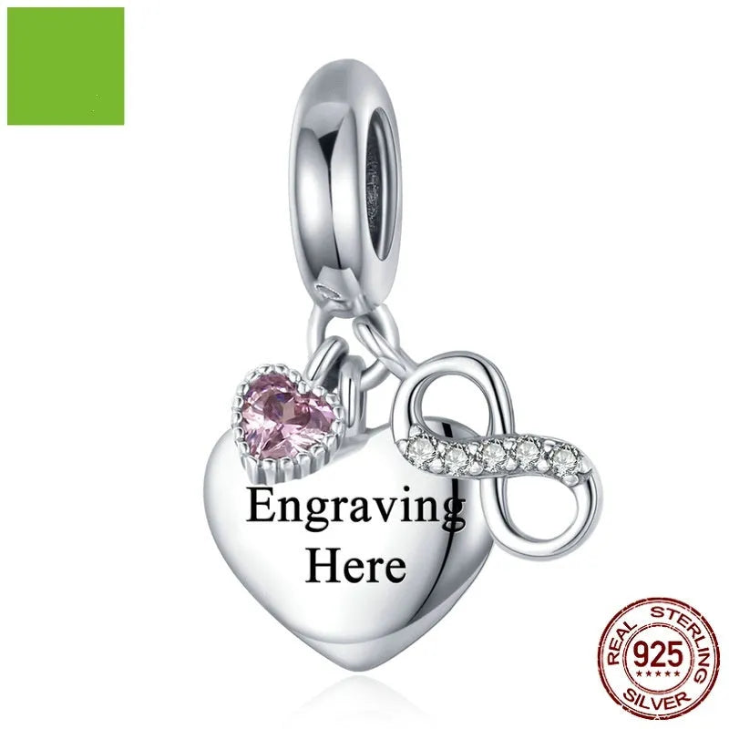 Endless Love DIY bracelet pendant in 925 silver with engravable surface and inlay detail