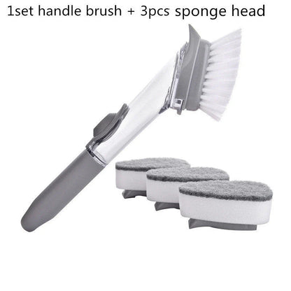 2-in-1 kitchen cleaning brush with removable head and long handle for efficient cleaning