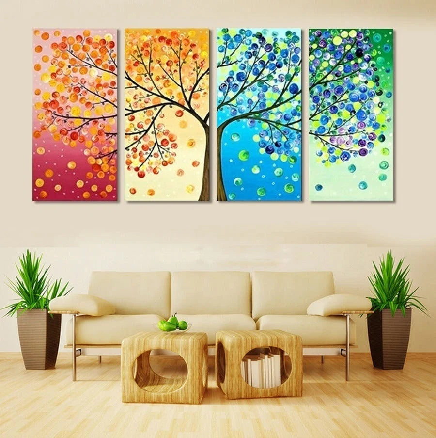 Set of 4 high-definition canvas prints featuring vibrant tree leaves and fruit