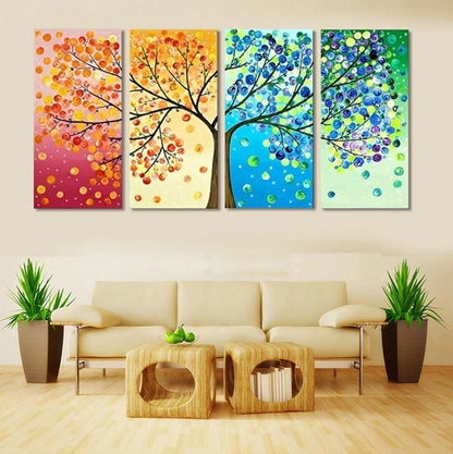 Set of 4 high-definition canvas prints featuring vibrant tree leaves and fruit