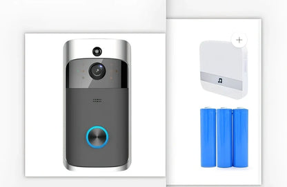 Black wireless video doorbell camera with 166-degree lens, 10m night vision, ABS build, dimensions 7.5x3.3x14.4cm