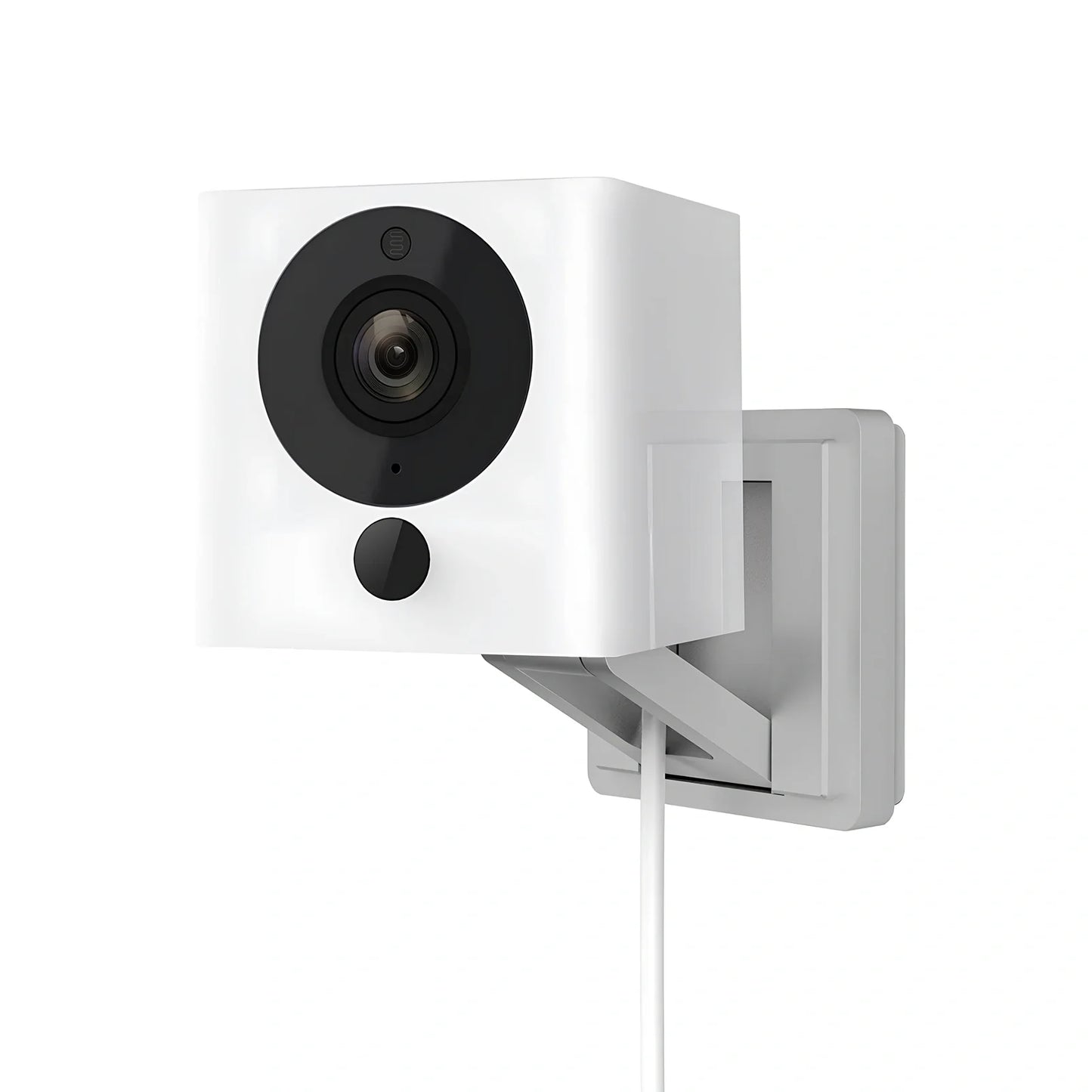 White wireless smart home camera with 1920x1080 resolution, 3.6 mm lens, and motion alarm for indoor security