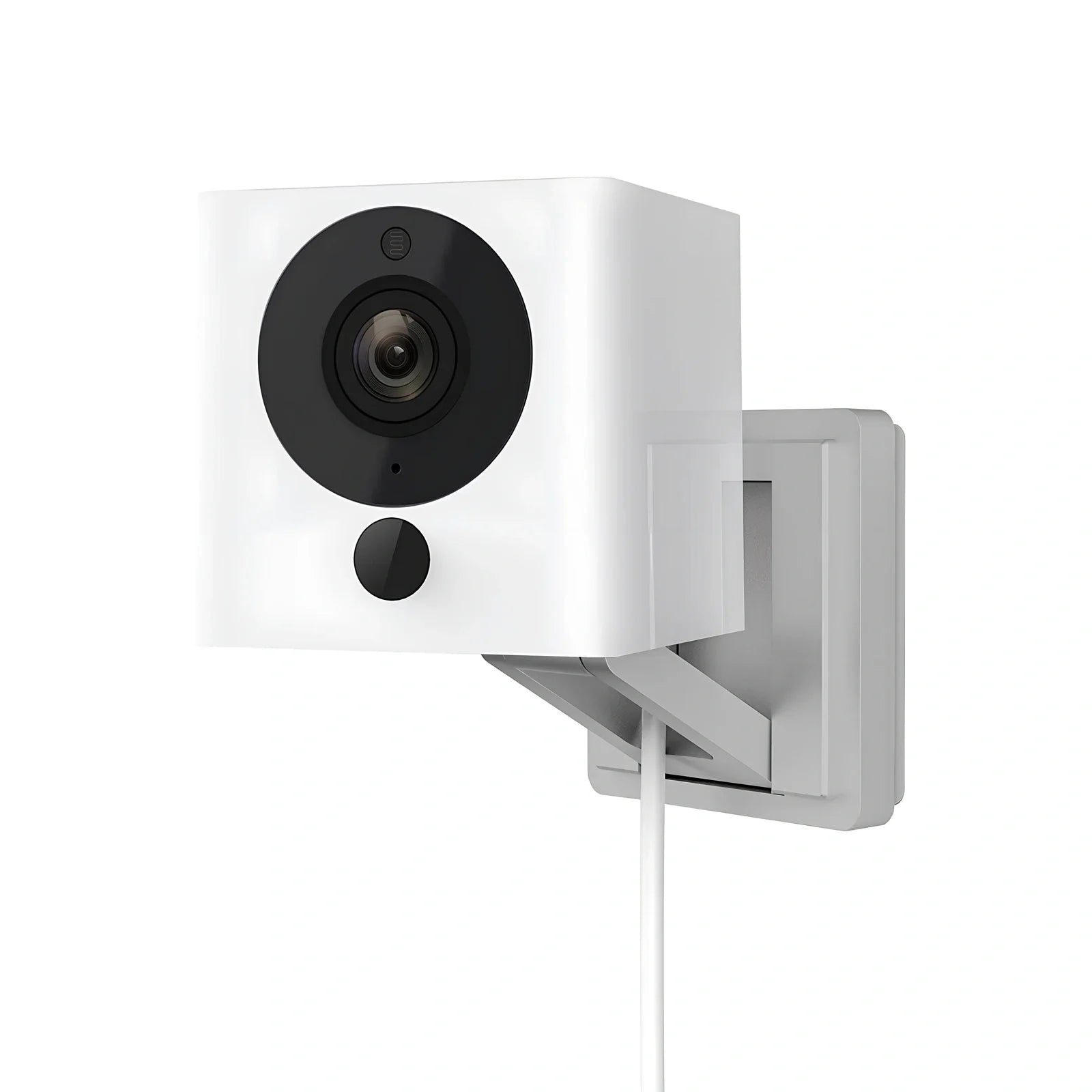 White wireless smart home camera with 1920x1080 resolution, 3.6 mm lens, and motion alarm for indoor security