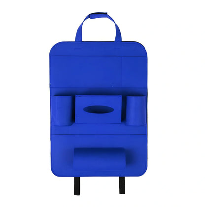 Car backseat organiser with multiple pockets measuring 40x55cm in wool felt material