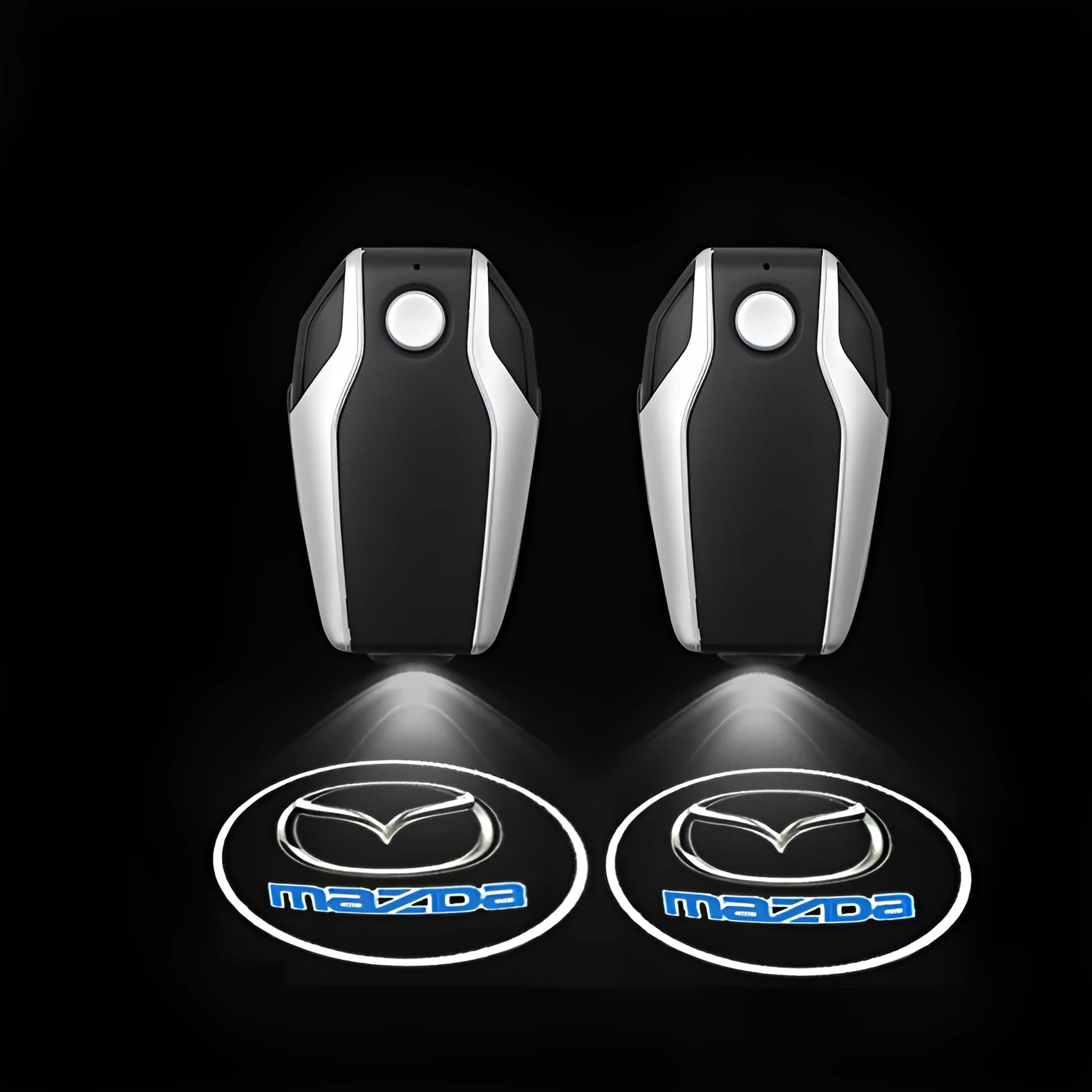 Mazda rechargeable car door welcome lamp projection lamp showing a welcome pattern, black finish, compact size
