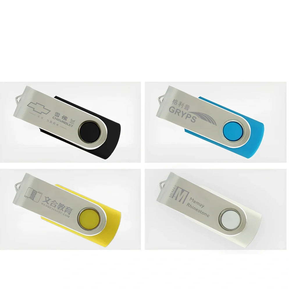 Creative 360 degree rotating 64GB USB drive in silver polychromatic finish, 5.5cm metal body with swivel cap