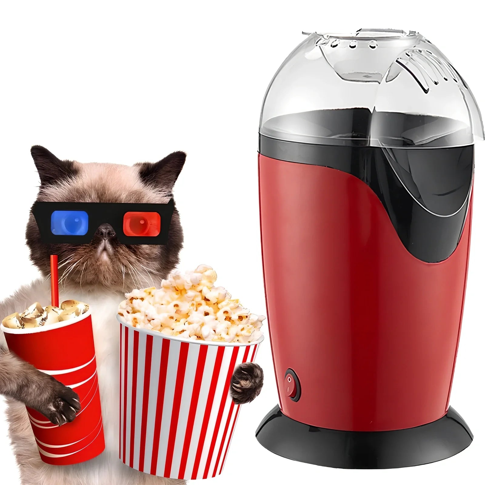 White hot air popcorn maker with measuring cup and removable chute
