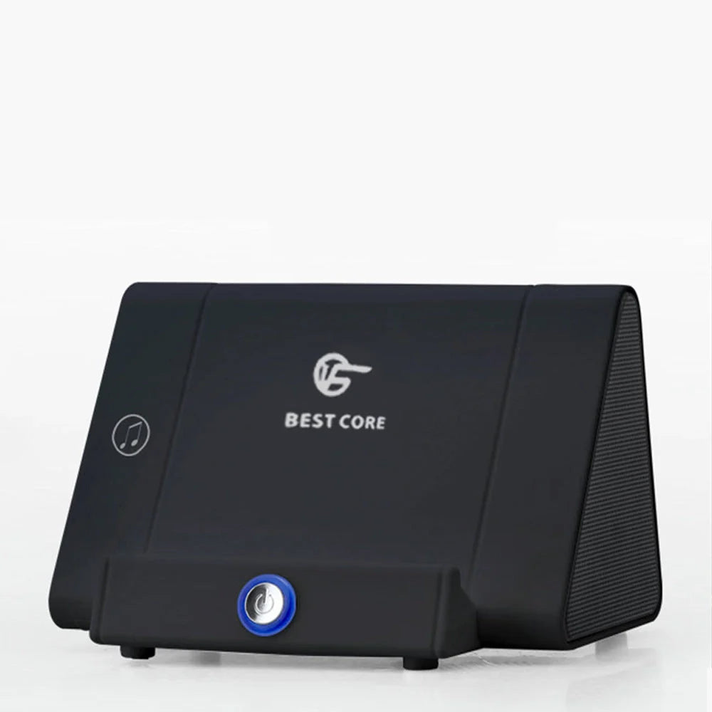 Compact subwoofer in pink, white, blue, and black with automatic induction sound