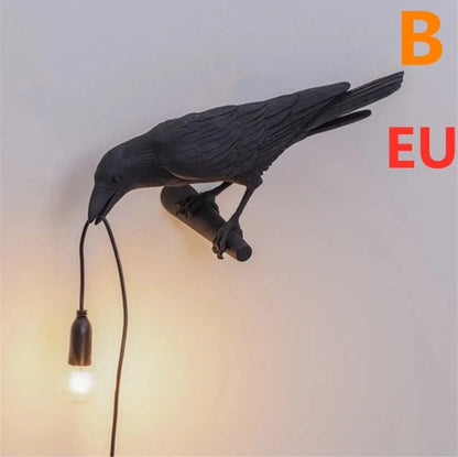Auspicious Bird Resin Wall Lamp in white or black, featuring a unique bird design and G45 holder
