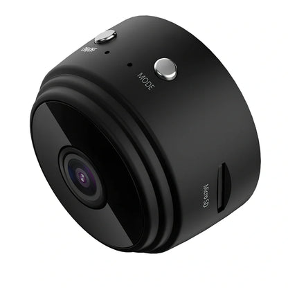 Compact white A9 WiFi sports camera with 1080P HD, infrared night vision, 45x45x50mm size, mounted on rotating bracket