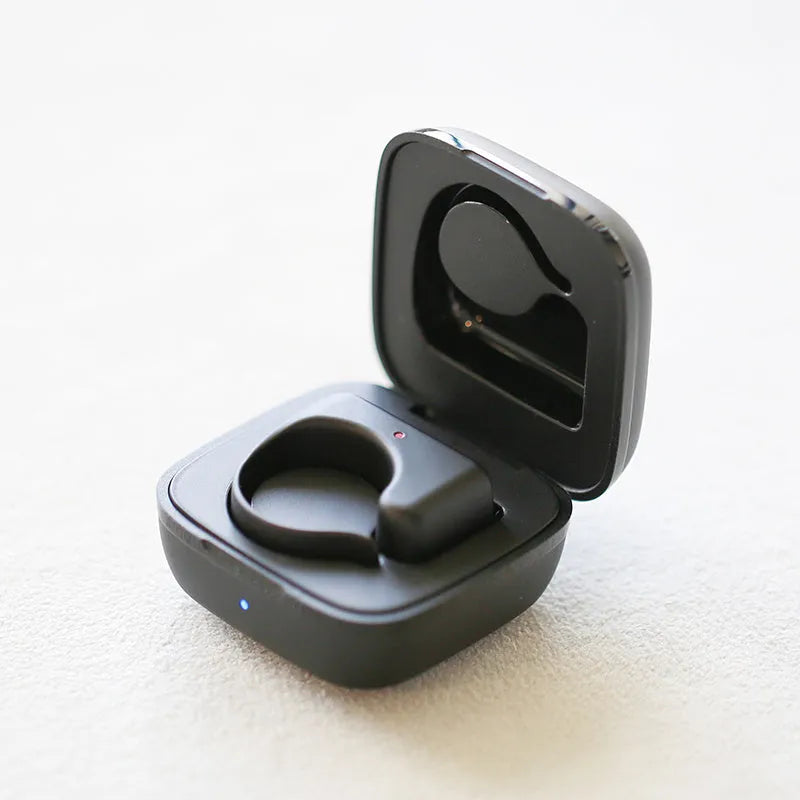 Bluetooth remote control ring for mobile phone in black plastic worn on finger