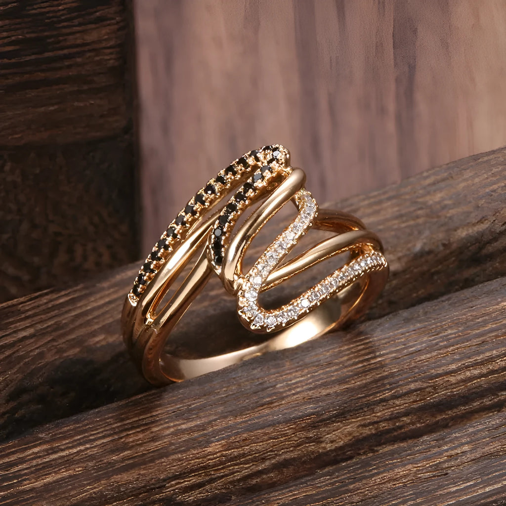 Women's copper fashion ring with micro-inlaid zircon detail and electroplated WK2230 finish