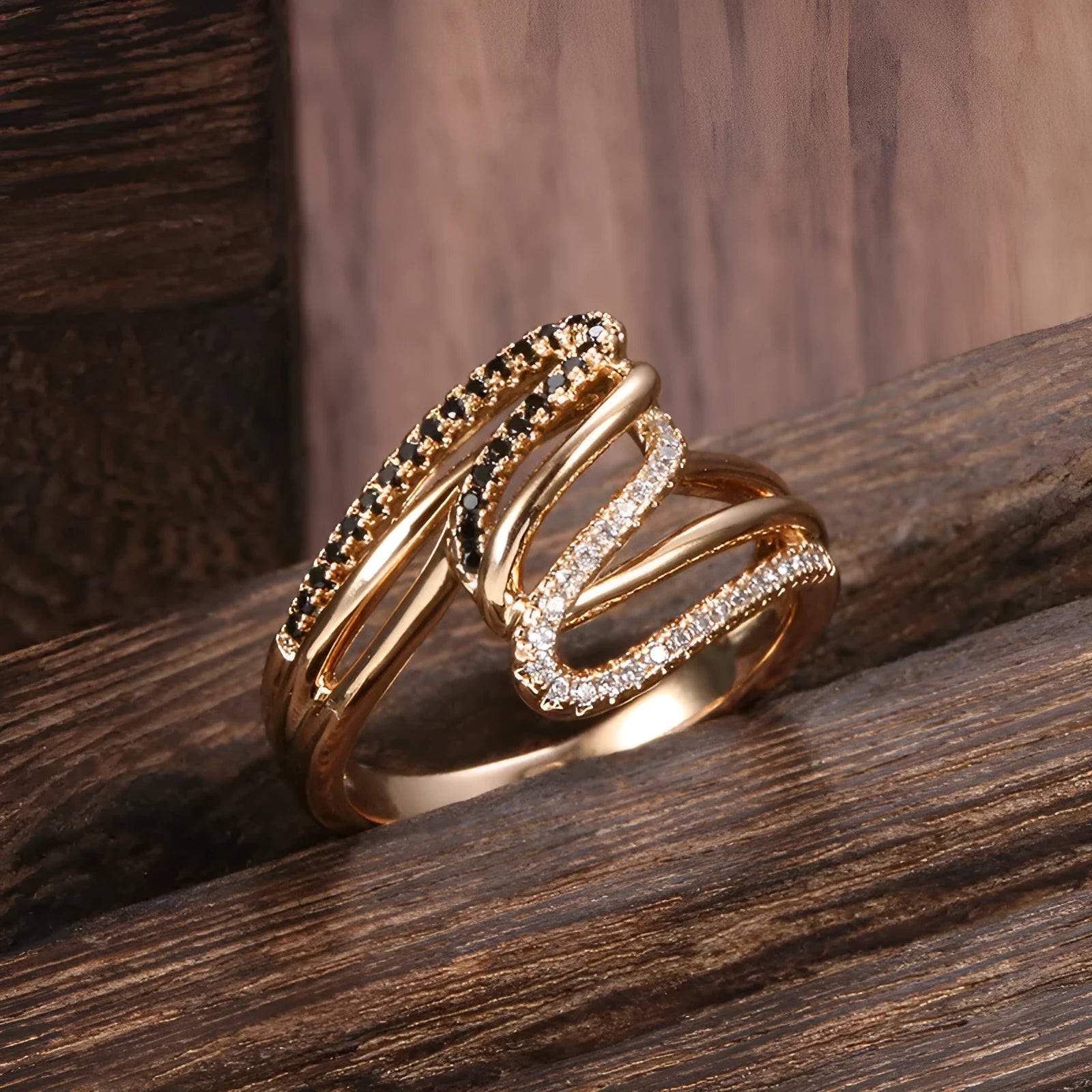 Women's copper fashion ring with micro-inlaid zircon detail and electroplated WK2230 finish