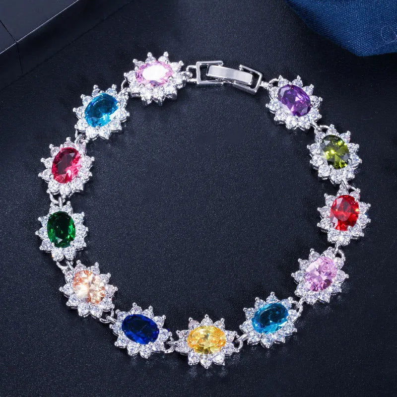 18K real platinum plated copper bracelet with cubic zirconia inlay, 18.6cm chain, white colour, on a clean background