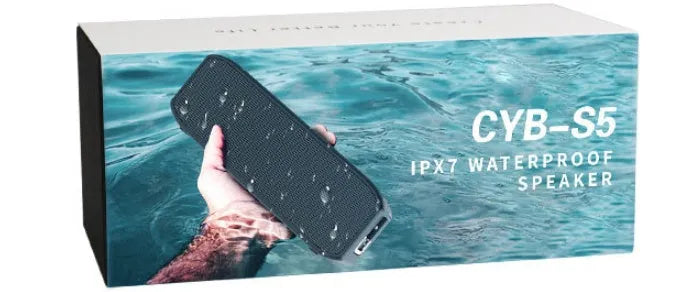 Black wireless waterproof Bluetooth speaker with button controls and USB port