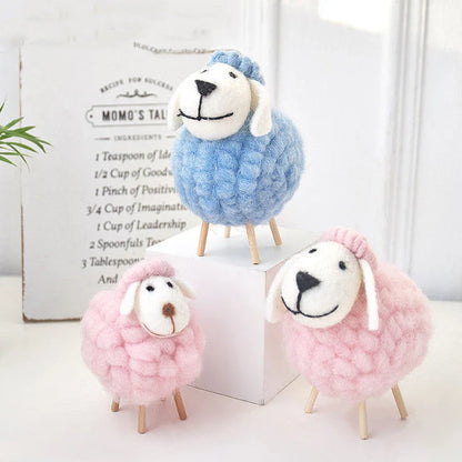 Adorable felt sheep miniature figurines in various colours and sizes for home decoration