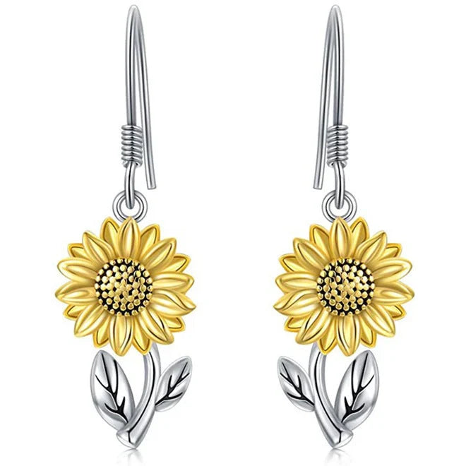 Silver alloy fashion earrings with bee and sunflower heart designs