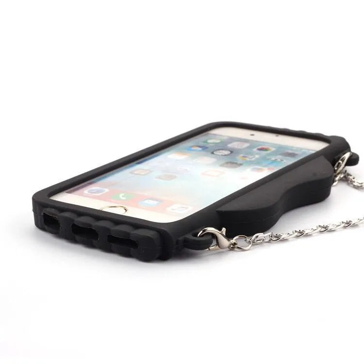 Black silica gel phone case with chain for iPhone X, luxury slant design and gum dropping texture