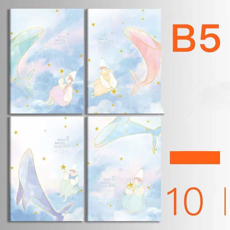 Set of 10 thread-bound A5 notebooks with kraft paper covers showing bear and sakura designs