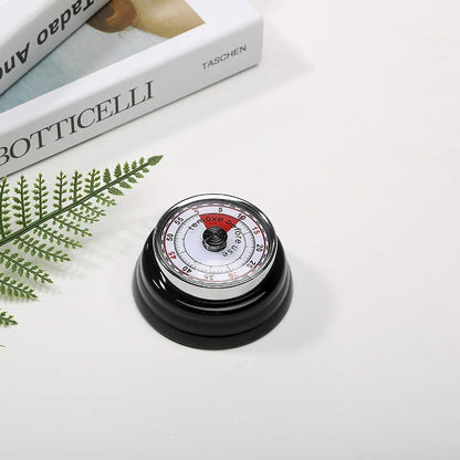 Stainless steel mechanical kitchen timer with magnet and visual red dial