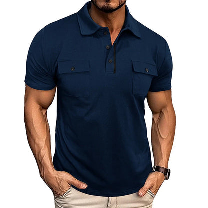 Men's summer lapel button polo shirt with pockets in various colours