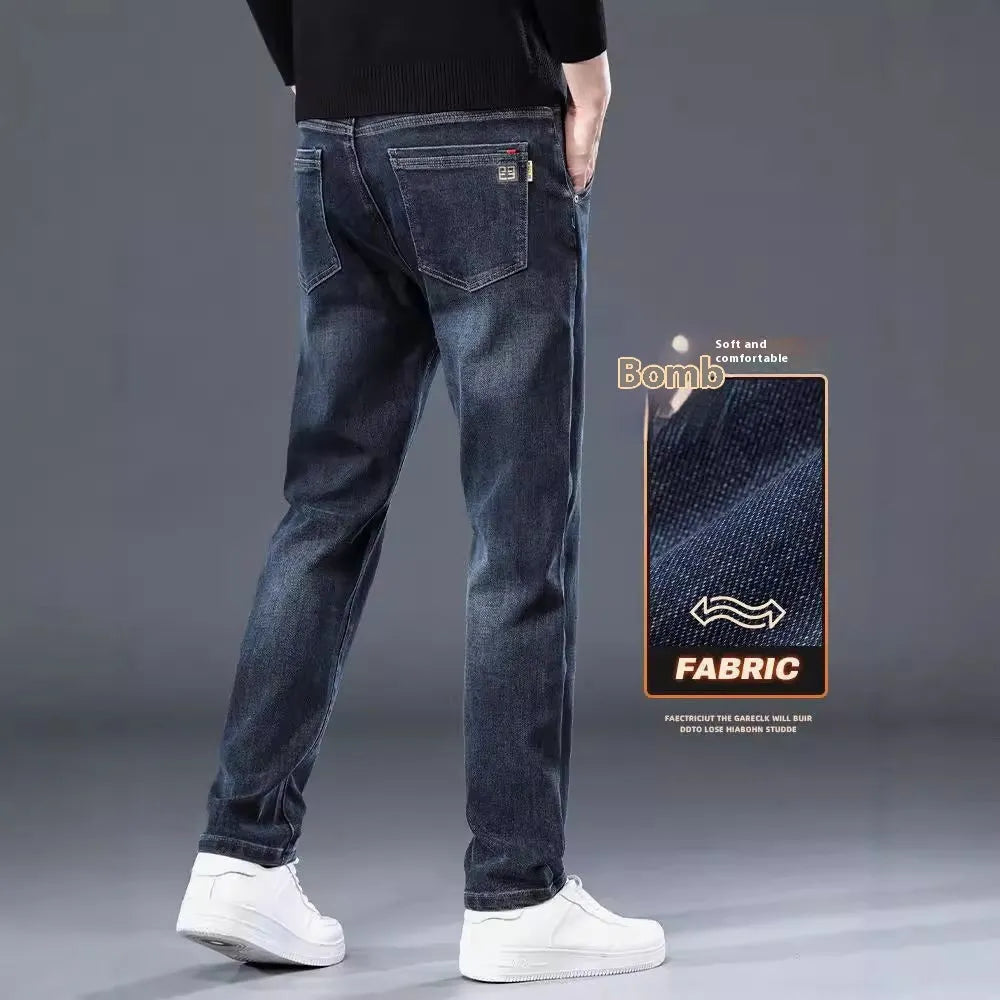 Men's slim straight casual trousers in blue gray with micro elasticity and pencil pant style